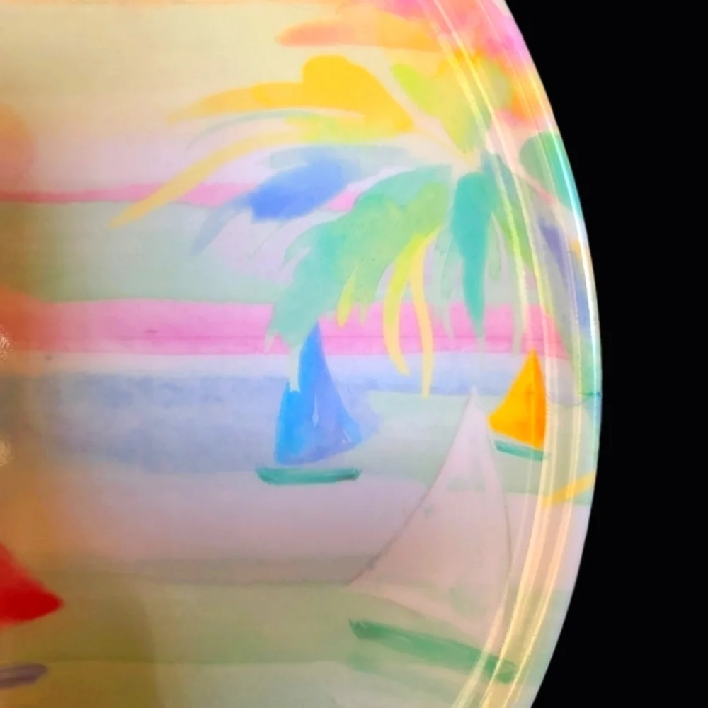 6 Tropical Beach Sailboat Sunset View Watercolor Palm Melamine Dinner Plate Set